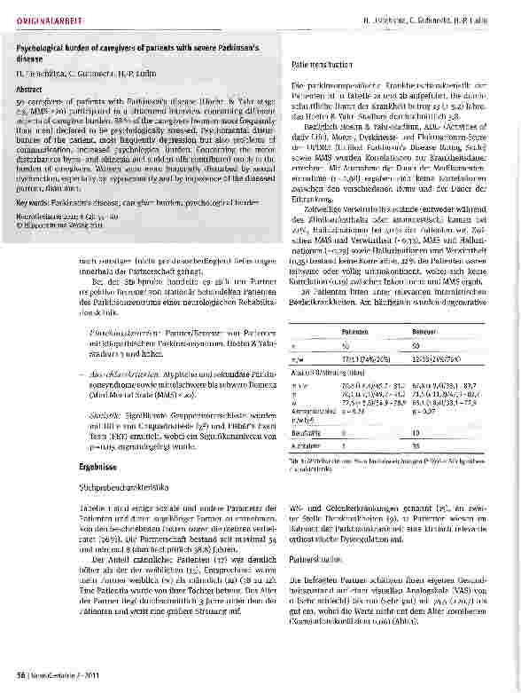 Vorschauseite 2: Psychische Belastung der Betreuer von Patienten mit fortgeschrittenem idiopathischem Parkinsonsyndrom -eine Bestandsaufnahme