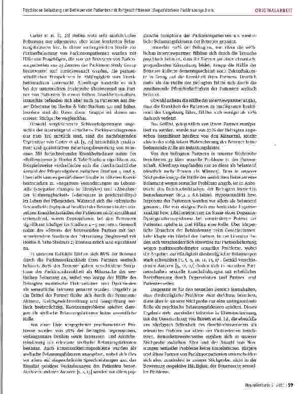 Vorschauseite 5: Psychische Belastung der Betreuer von Patienten mit fortgeschrittenem idiopathischem Parkinsonsyndrom -eine Bestandsaufnahme
