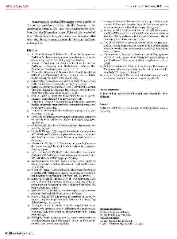 Vorschauseite 6: Psychische Belastung der Betreuer von Patienten mit fortgeschrittenem idiopathischem Parkinsonsyndrom -eine Bestandsaufnahme