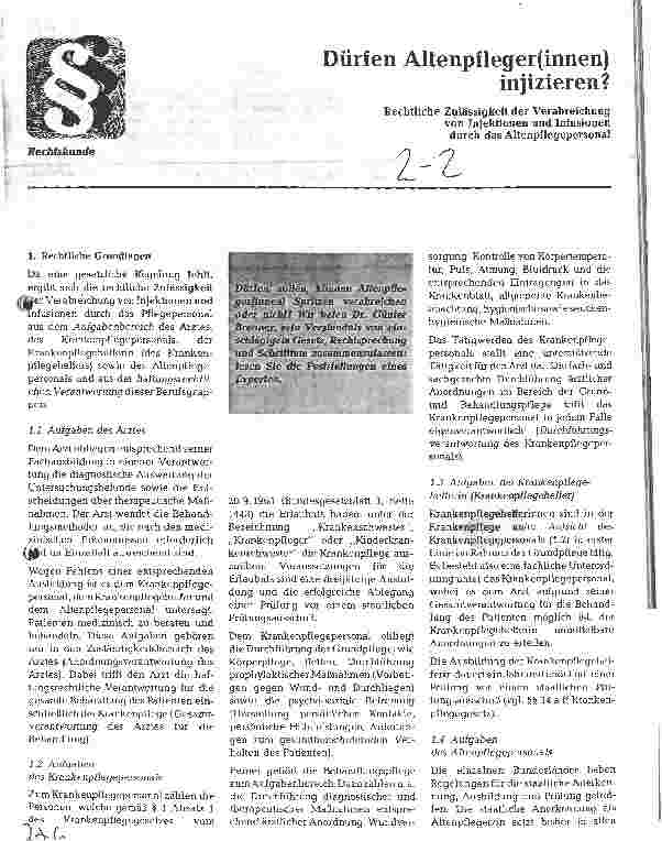 Vorschauseite 1: Dürfen Altenpfleger(innen) injizieren?