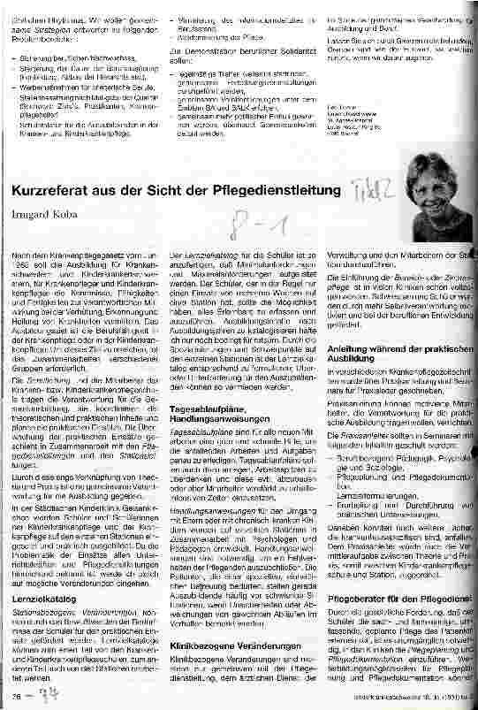 Vorschauseite 1: Gemeinsame Verantwortung für die Ausbildung Kurzreferat aus der Sicht der Pflegedienstleitung