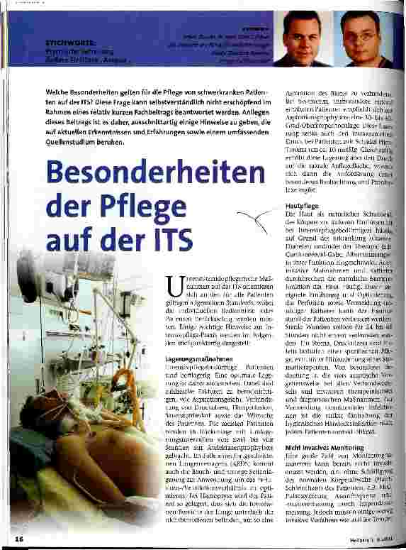 Vorschauseite 1: Besonderheiten der Pflege auf der ITS