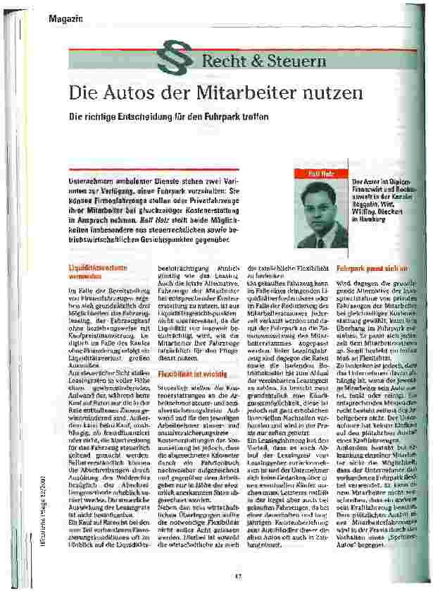 Vorschauseite 1: Die Autos der Mitarbeiter nutzen Die richtige Entscheidung für den Fuhrpark treffen