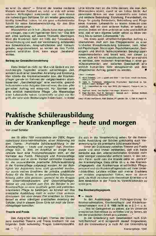 Vorschauseite 1: Praktische Schülerausbildung in der Krankenpflege - heute und morgen
