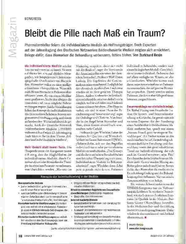 Vorschauseite 1: Bleibt die Pille nach Maß ein Traum?