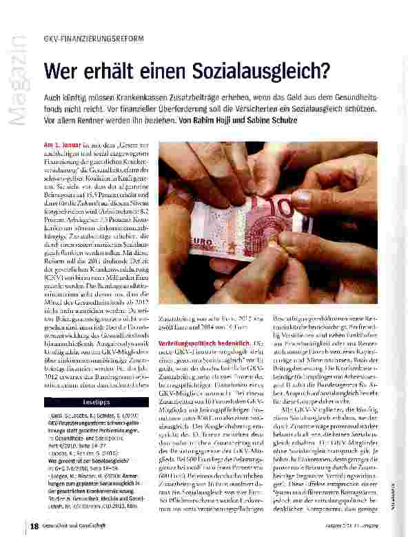 Vorschauseite 1: GKV-FINANZIERUNGSREFORM Wer erhält einen Sozialausgleich?