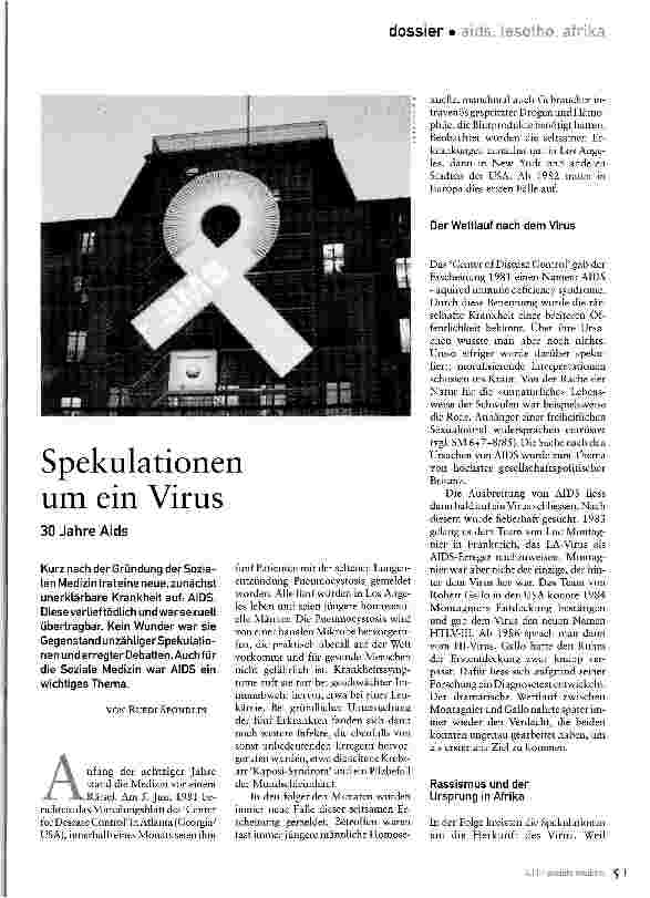 Vorschauseite 1: Spekulationen um ein Virus 30 Jahre Aids