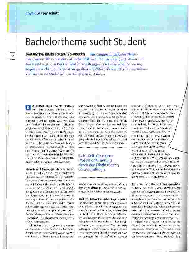 Vorschauseite 1: Bachelorthema sucht Student