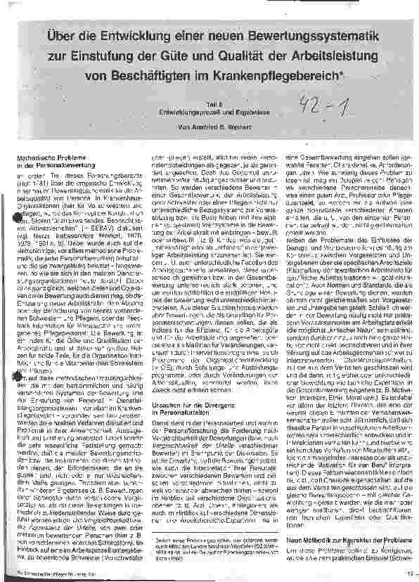 Vorschauseite 1: Über die Entwicklung einer neuen Bewertungssystematik zur Einstufung der Güte und Qualität der Arbeitsleistung v. Beschäftigten im Pflegebereich