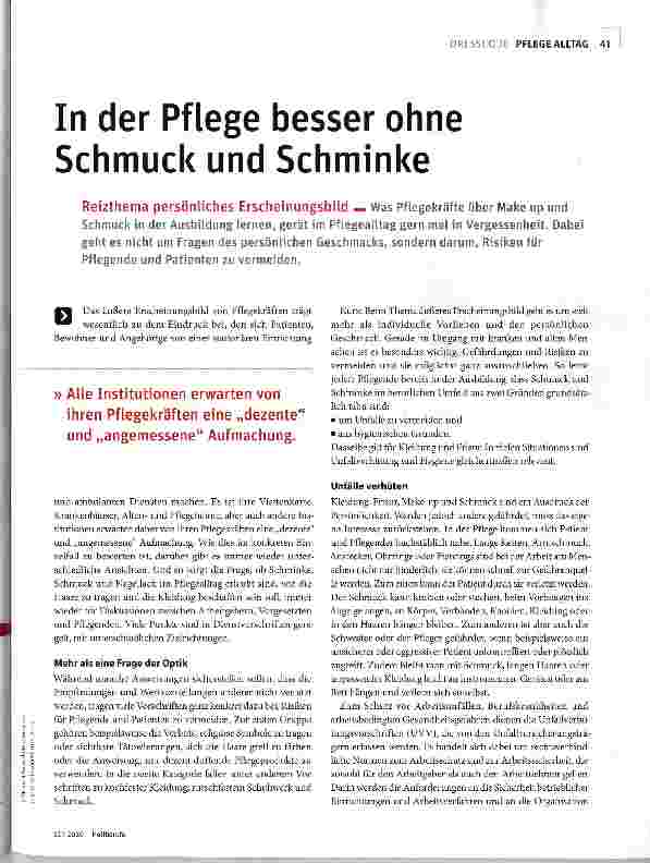 Vorschauseite 2: In der Pflege besser ohne Schmuck und Schminke