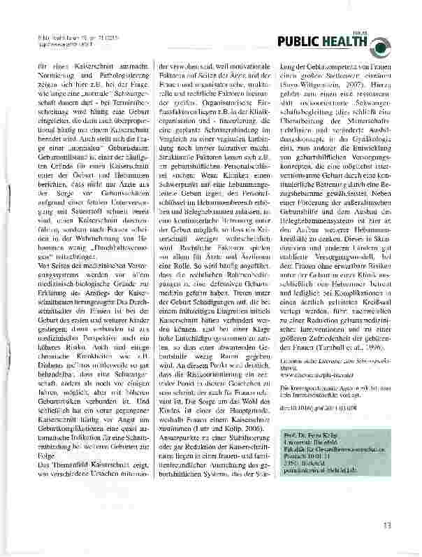 Vorschauseite 2: Der Kaiserschnitt eine gesundheitswissenschaftliche Sicht