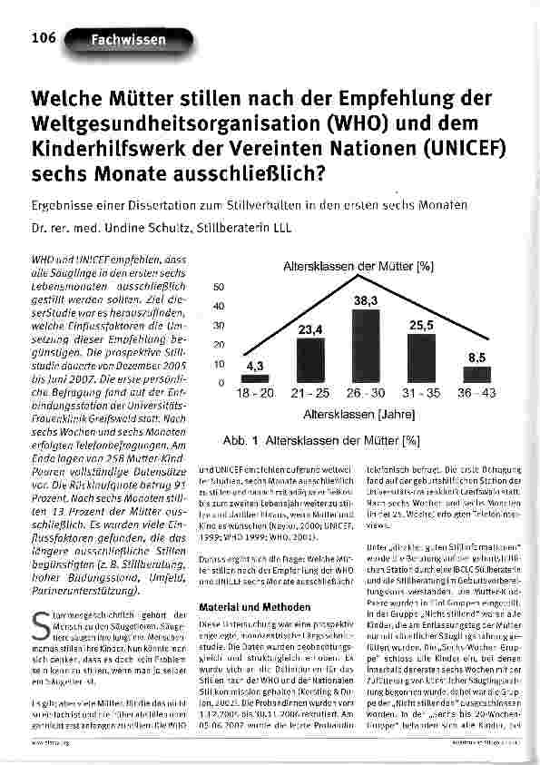 Vorschauseite 1: Welche Mütter stillen nach der Empfehlung der Weltgesundheitsorganisation (WHO) und dem Kinderhilfswerk der Vereinten Nationen (UNICEF) sechs Monate ausschließlich?