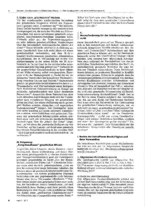 Vorschauseite 3: Gendiagnostik im Öffentlichen Dienst1. Teil: Gendiagnostik und Arbeitsverfassungsrecht