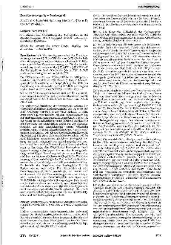 Vorschauseite 1: Zusatzversorgung - Sterbegeld