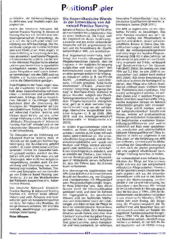 Vorschauseite 2: Positionspapier des Deutschen Netzwerkes Advanced Practice Nursing &Advanced Nursing Practice e.V.