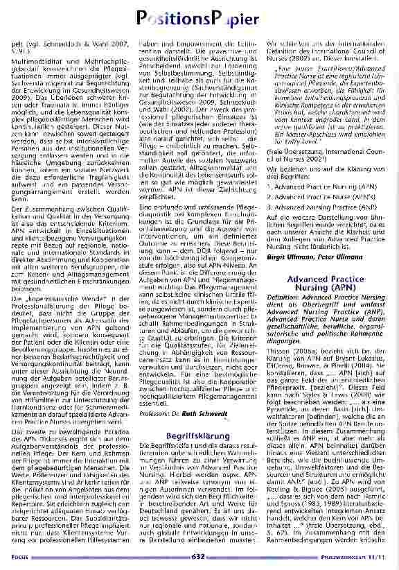 Vorschauseite 3: Positionspapier des Deutschen Netzwerkes Advanced Practice Nursing &Advanced Nursing Practice e.V.