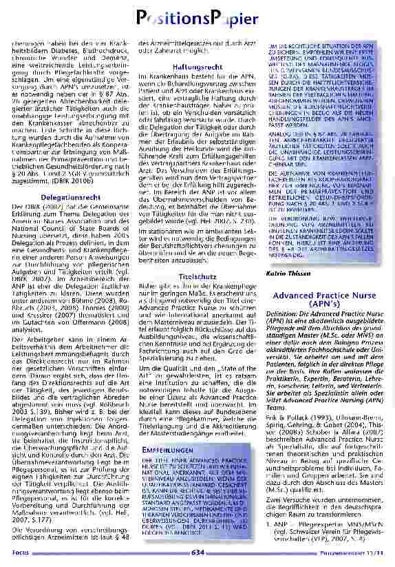 Vorschauseite 5: Positionspapier des Deutschen Netzwerkes Advanced Practice Nursing &Advanced Nursing Practice e.V.