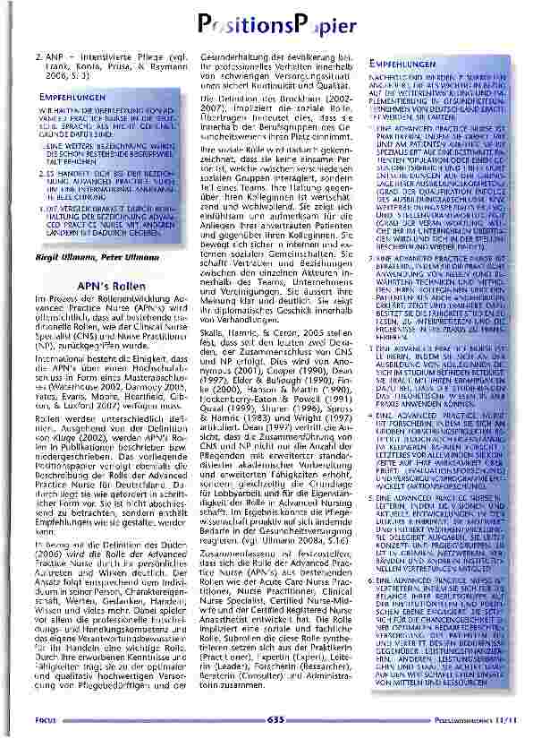 Vorschauseite 6: Positionspapier des Deutschen Netzwerkes Advanced Practice Nursing &Advanced Nursing Practice e.V.