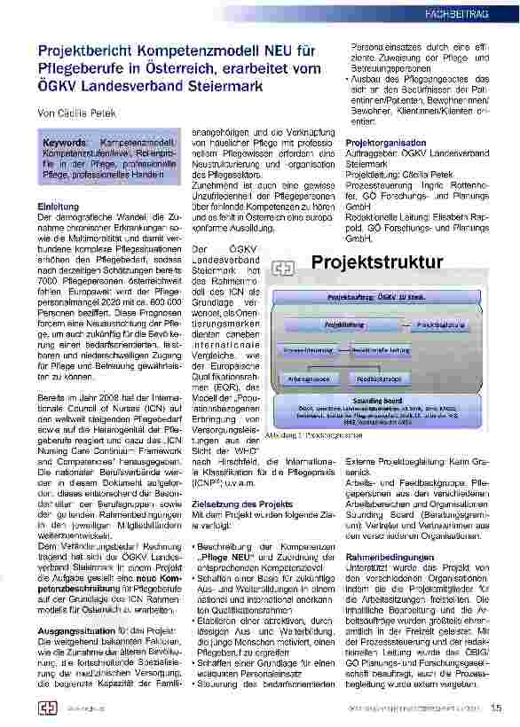Vorschauseite 1: Projektbericht Kompetenzmodell NEU für Pflegeberufe in Österreich, erarbeitet vom ÖGKV Landesverband Steiermark