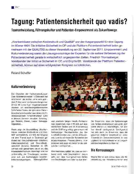 Vorschauseite 1: Tagung: Patientensicherheit quo vadis?