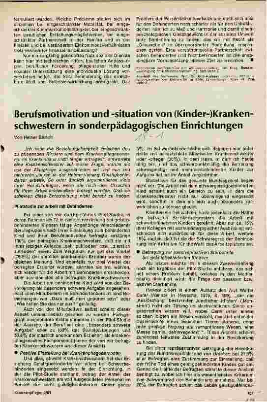 Vorschauseite 1: Berufsmotivation und -situation von ( Kinder- ) Krankenschwestern in sonderpädagogischen Einrichtungen
