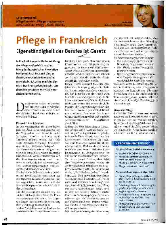 Vorschauseite 1: Pflege in Frankreich Eigenständigkeit des Berufes ist Gesetz