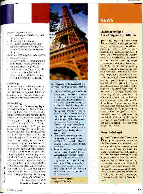 Vorschauseite 2: Pflege in Frankreich Eigenständigkeit des Berufes ist Gesetz