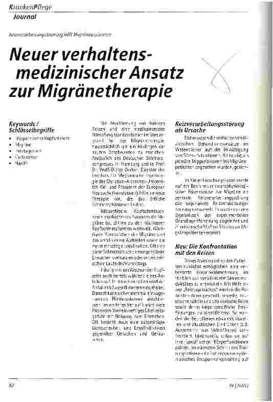 Vorschauseite 1: Neuer verhaltens-medizinischer Ansatz zur Migränetherapie