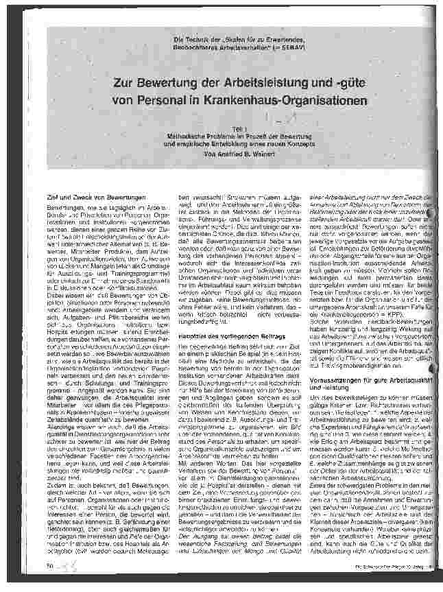 Vorschauseite 1: Zur Bewertung der Arbeitsleistung und -güte von Personal in Krankenhaus-Organisation Teil I