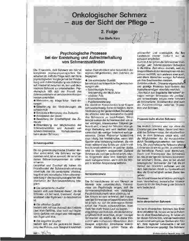 Vorschauseite 1: Onkologischer Schmerz - aus der Sicht der Pflege - 2. Folge