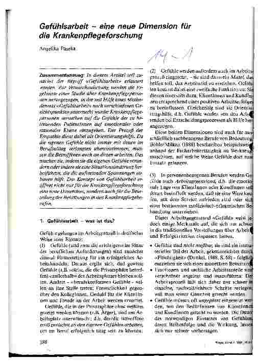Vorschauseite 1: Gefühlsarbeit - eine neue Dimension für die Krankenpflegeforschung