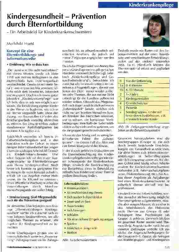 Vorschauseite 1: Kindergesundheit - Prävention durch Elternfortbildung - Ein Arbeitsfeld für Kinderkrankenschwestern