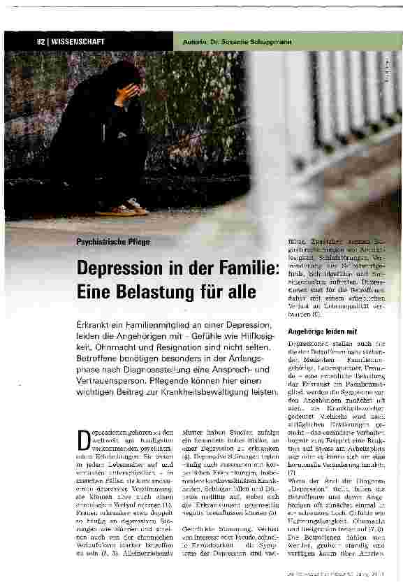Vorschauseite 1: Psychiatrische PflegeDepression in der Familie: Eine Belastung für alle