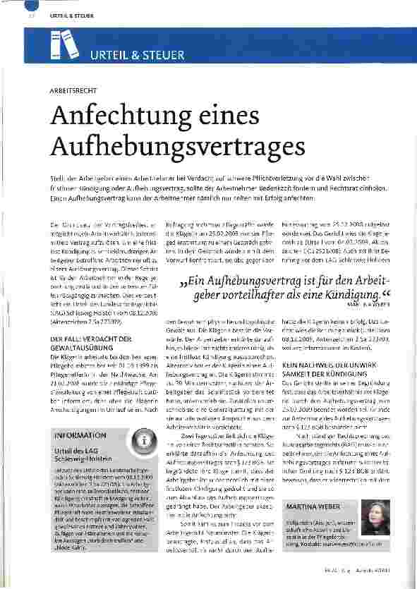 Vorschauseite 1: Anfechtung eines Aufhebungsvertrages