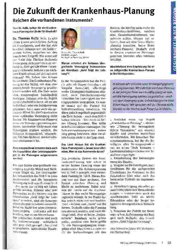 Vorschauseite 1: Die Zukunft der Krankenhaus-PlanungReichen die vorhandenen Instrumente?