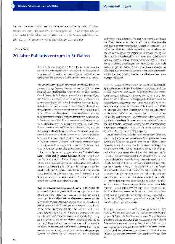 Vorschauseite 1: 20 Jahre Palliativzentrum in St.Gallen