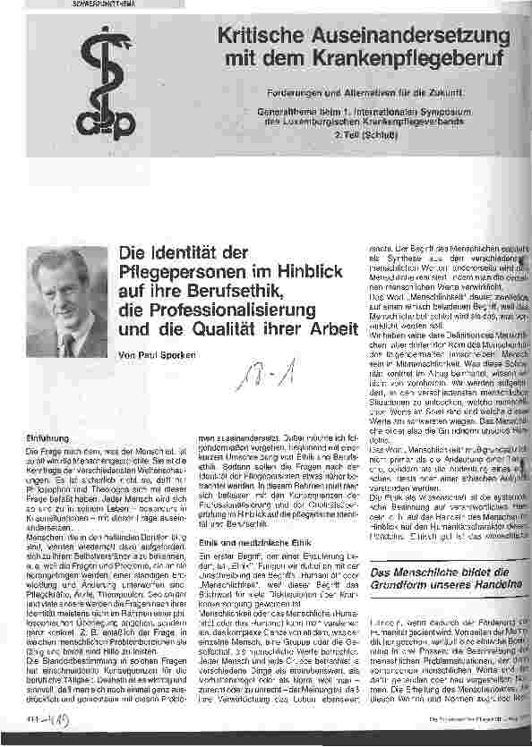 Vorschauseite 1: Die Identität des Pflegepersonals im Hinblick auf ihre Berufsethik die Professionalisierung und die Qualität der Arbeit