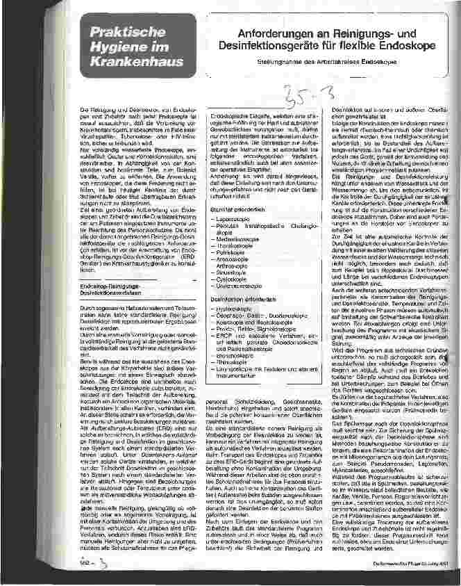 Vorschauseite 1: Stellungnahme: Anforderungen an Reinigungsund Desinfektionsgeräte für flexible Endoskope