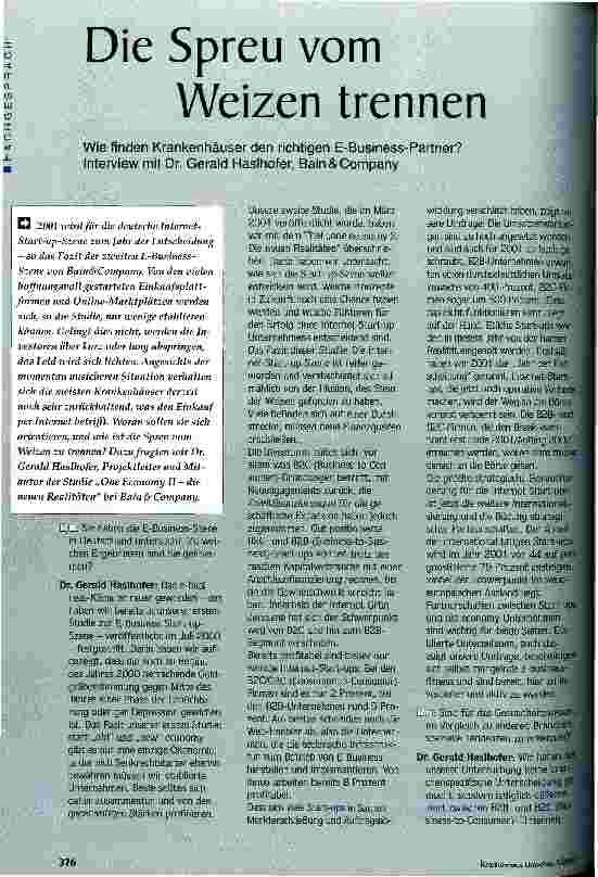 Vorschauseite 1: Die Spreu vom Weizen trennen Wie finden Krankenhäuser den richtigen E-Business-Partner?