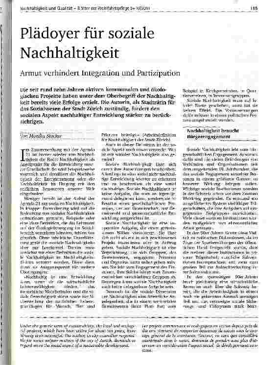 Vorschauseite 1: Plädoyer für soziale Nachhaltigkeit Armut verhindert Integration und Partizipation