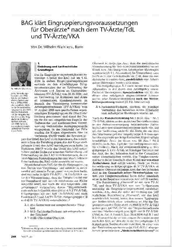 Vorschauseite 1: BAG klärt Eingruppierungsvoraussetzungen für Oberärzte nach dem TV-Ärzte/TdL und TV-Ärzte/VKA