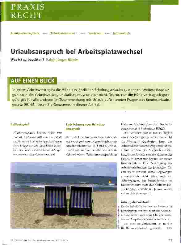 Vorschauseite 1: Urlaubsanspruch bei Arbeitsplatzwechsel