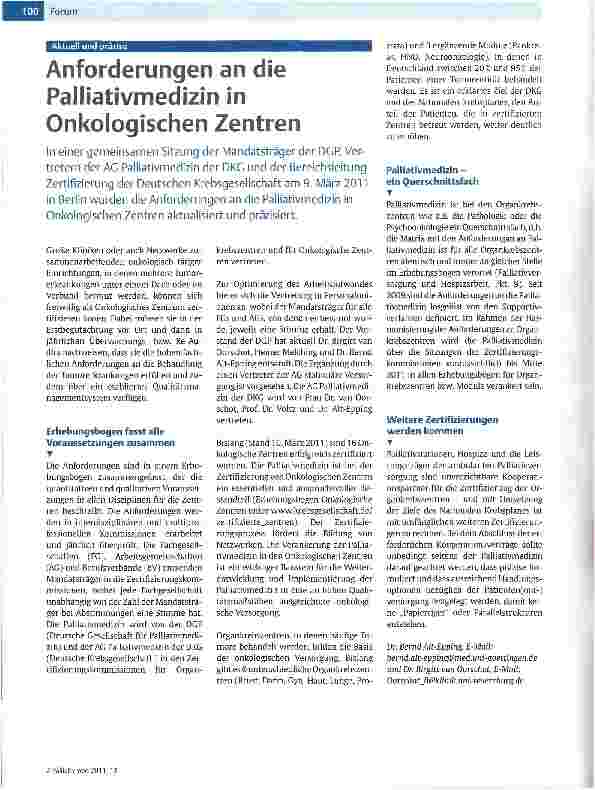 Vorschauseite 1: Anforderungen an die Palliativmedizin in Onkologischen Zentren