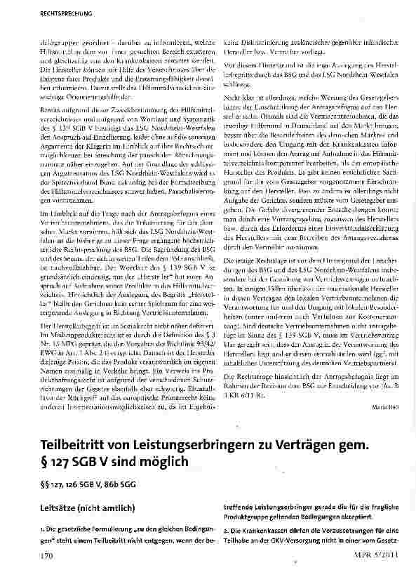 Vorschauseite 1: Teilbeitritt von Leistungserbringern zu Verträgen gem. § 127 SGB V sind möglich