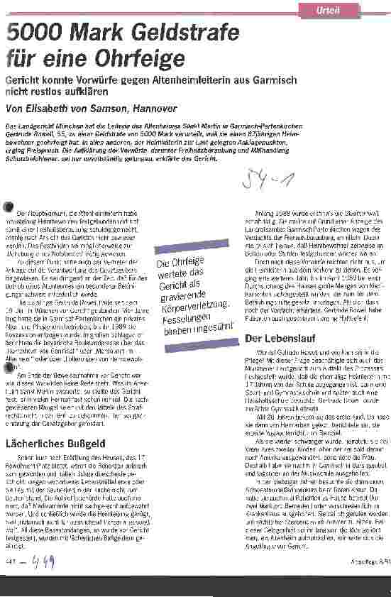 Vorschauseite 1: 5000 Mark Geldstrafe für eine Ohrfeige - Gericht konnte Vorwürfe gegen Altenheimleiterin aus Garmisch nicht restlos aufklären