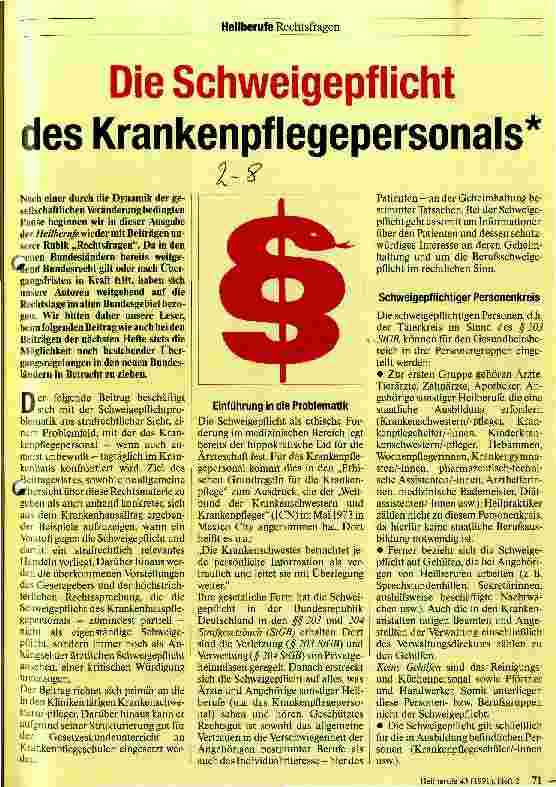 Vorschauseite 1: Die Schweigepflicht des Krankenpflegepersonals