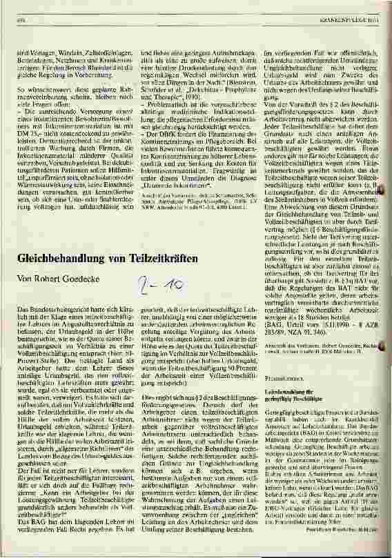 Vorschauseite 1: Gleichbehandlung von Teilzeitkräften