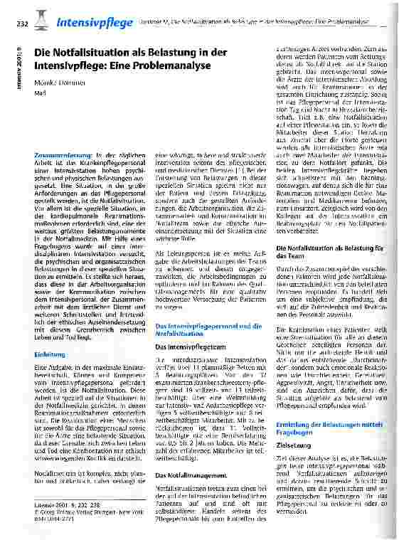 Vorschauseite 1: Die Notfallsituation als Belastung in der Intensivpflege: Eine Problemanalyse