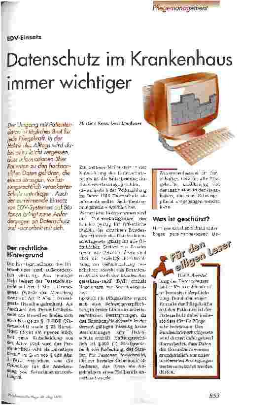 Vorschauseite 1: Datenschutz im Krankenhaus immer wichtiger EDV-Einsatz