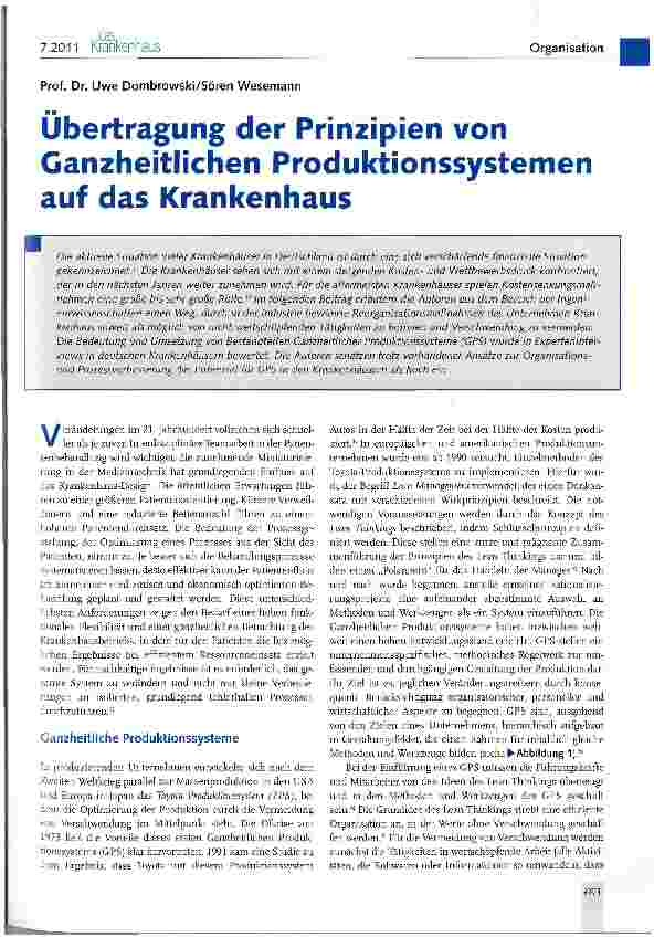 Vorschauseite 1: Übertragung der Prinzipien von Ganzheitlichen Produktionssystemen auf das Krankenhaus